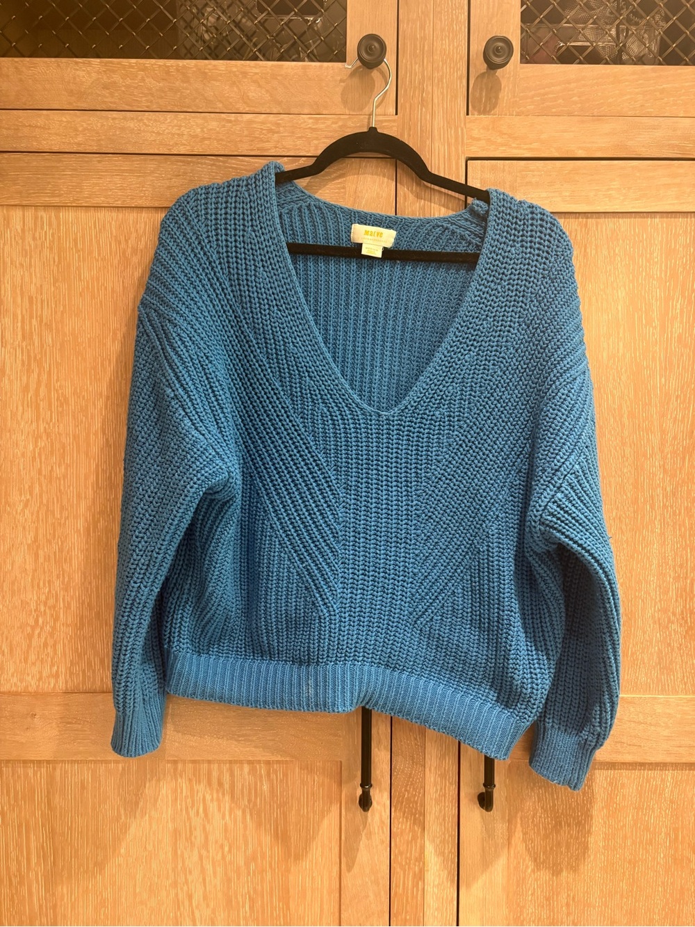 Anthropologie Teal Blue V-Neck Chunky Knit Sweater